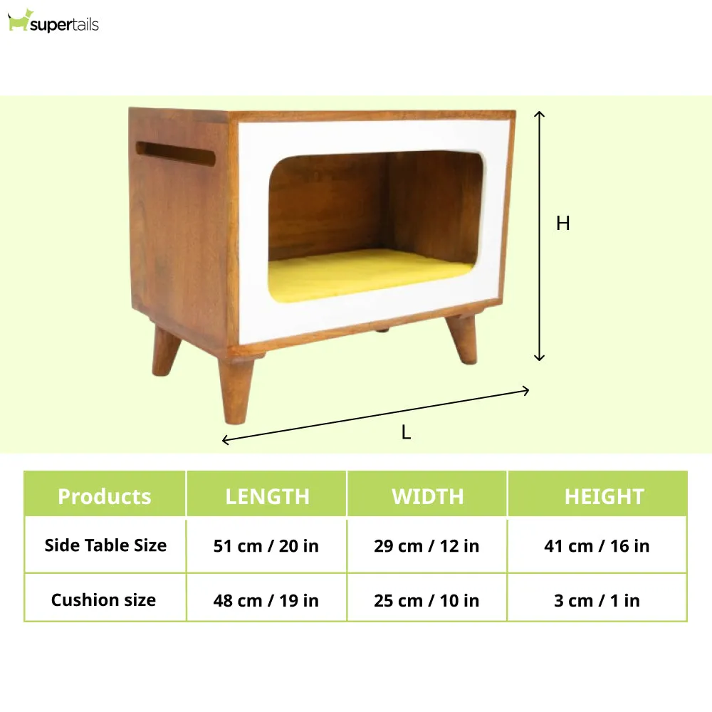 FurryLiving Telly Side Table with Cushion for Small Dogs and Cats (Honey/Yellow Cushion)