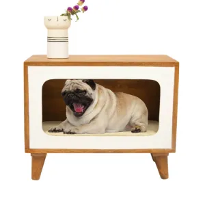 FurryLiving Telly Side Table with Cushion for Small Dogs and Cats (Honey/Yellow Cushion)