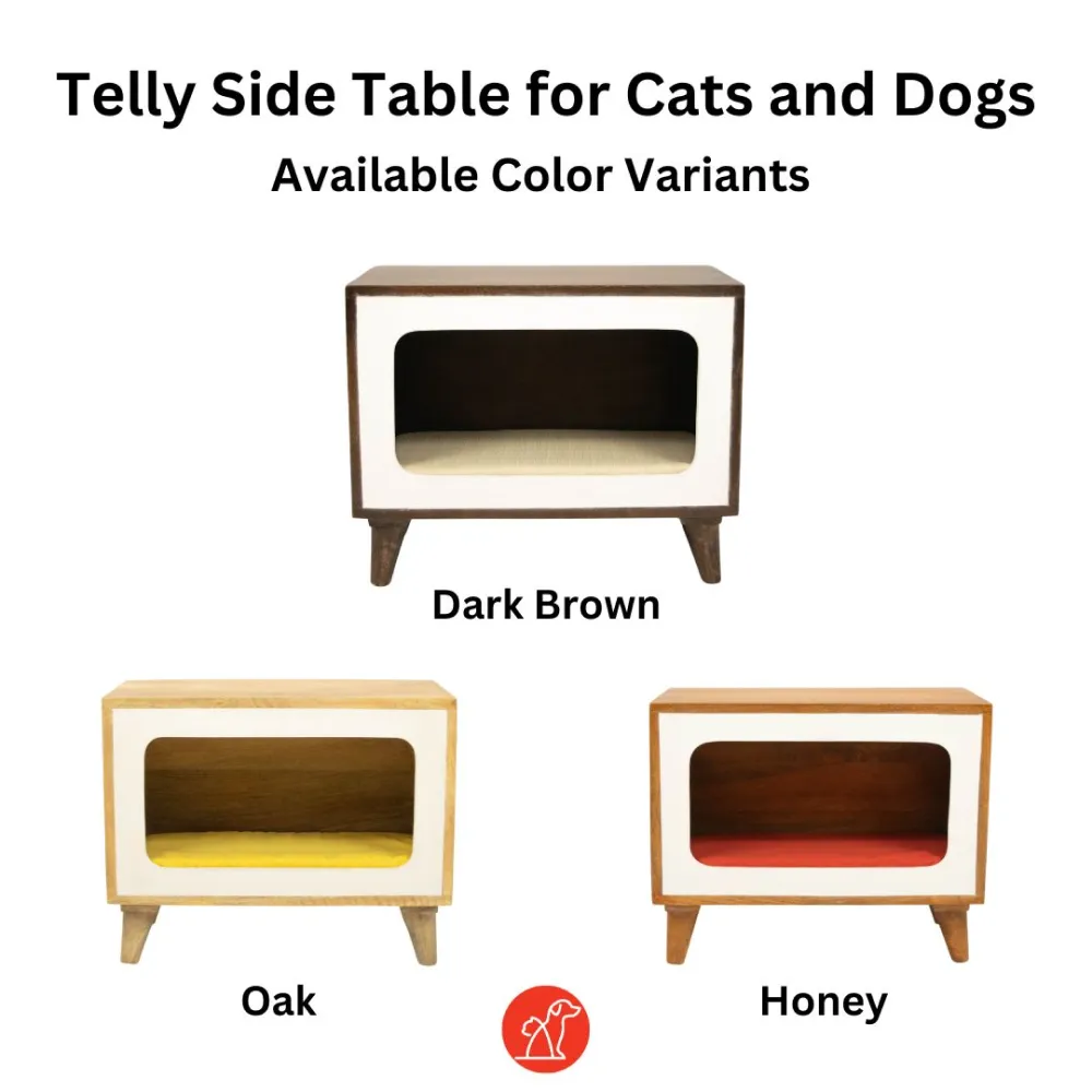 FurryLiving Telly Side Table with Cushion for Small Dogs and Cats (Honey/Yellow Cushion)