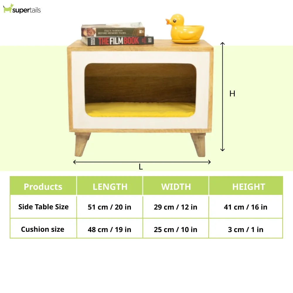 FurryLiving Telly Side Table with Cushion for Small Dogs and Cats (Oak/Yellow Cushion)