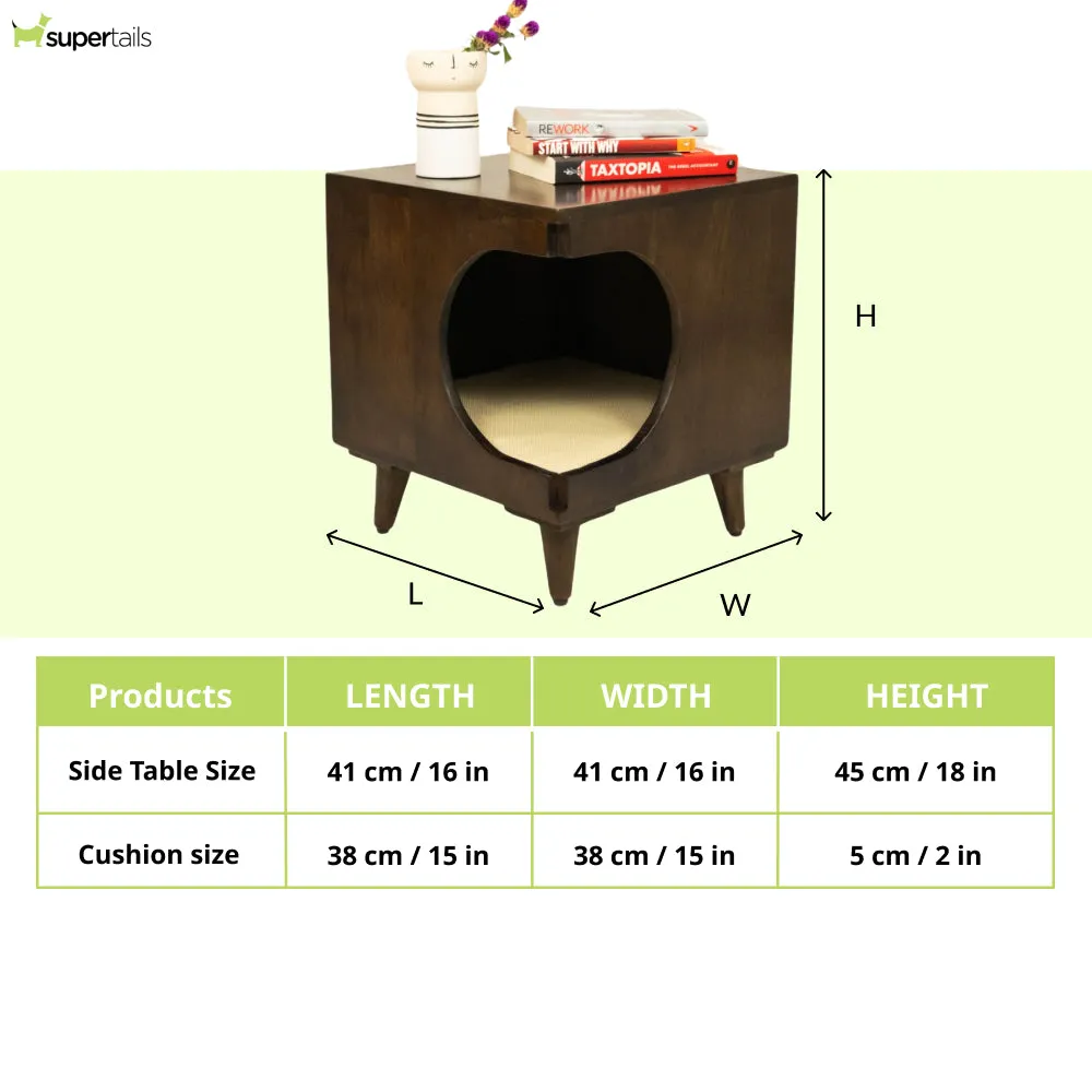 FurryLiving Wally Side Table with Cushion for Small Dogs and Cats (Dark Brown/Cream Cushion)