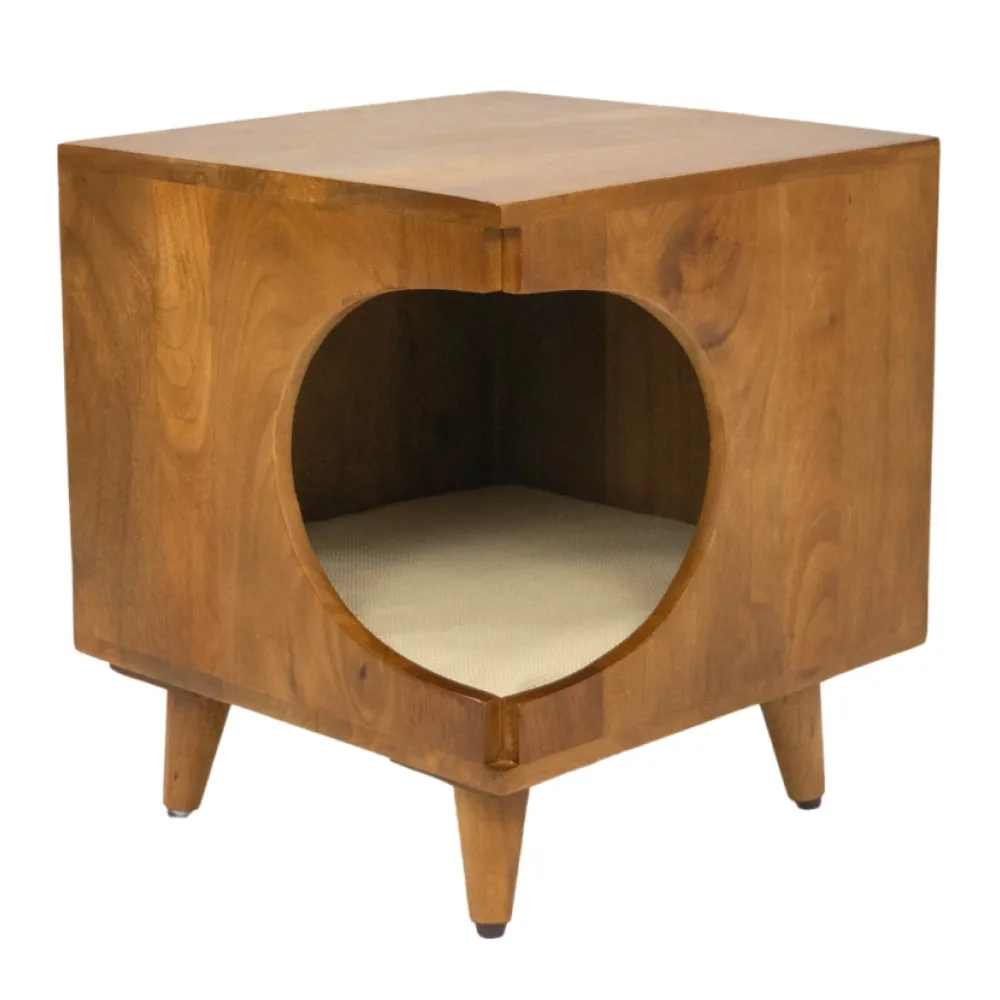 FurryLiving Wally Side Table with Cushion for Small Dogs and Cats (Honey/Cream Cushion)