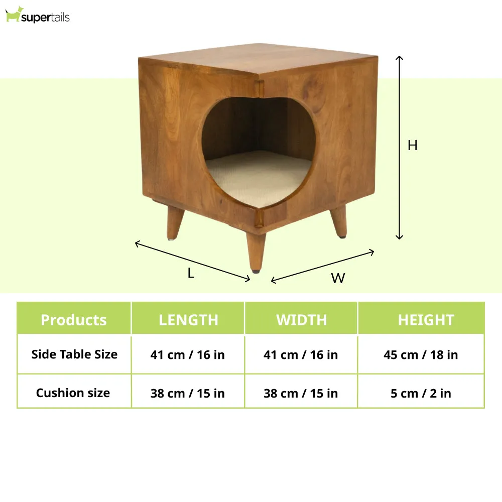 FurryLiving Wally Side Table with Cushion for Small Dogs and Cats (Honey/Cream Cushion)