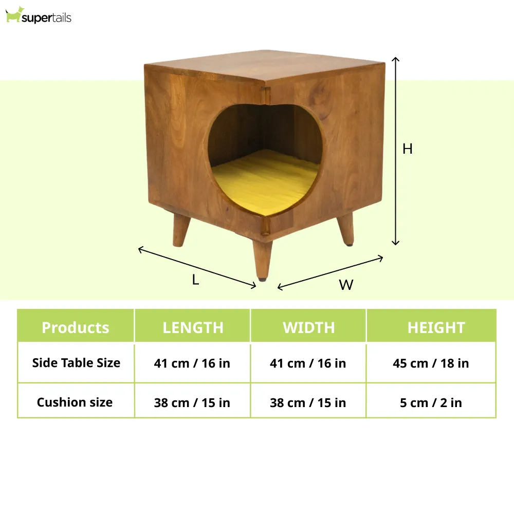 FurryLiving Wally Side Table with Cushion for Small Dogs and Cats (Honey/Yellow Cushion)