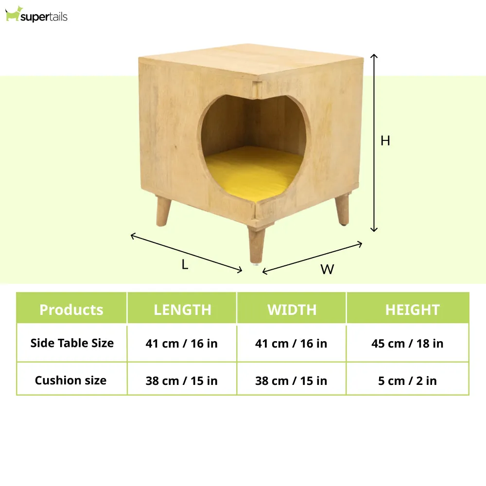 FurryLiving Wally Side Table with Cushion for Small Dogs and Cats (Oak/Yellow Cushion)