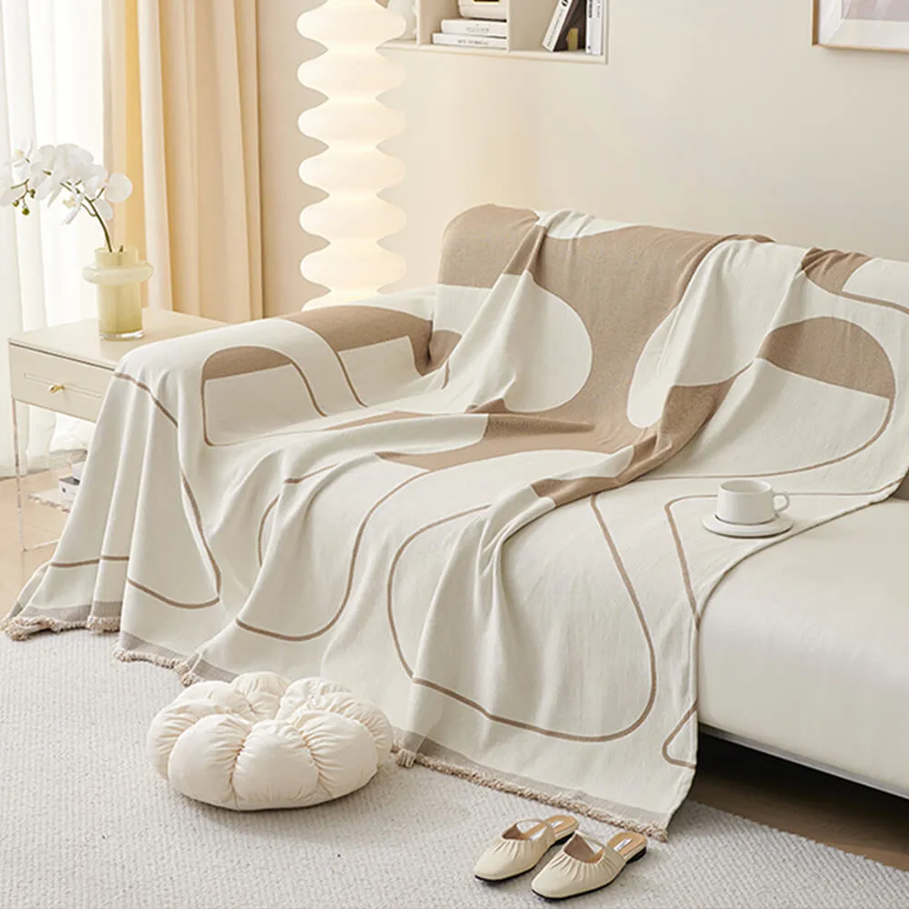 Geometric Fringe Double-Sided Chenille Non-Slip Throw Couch Cover