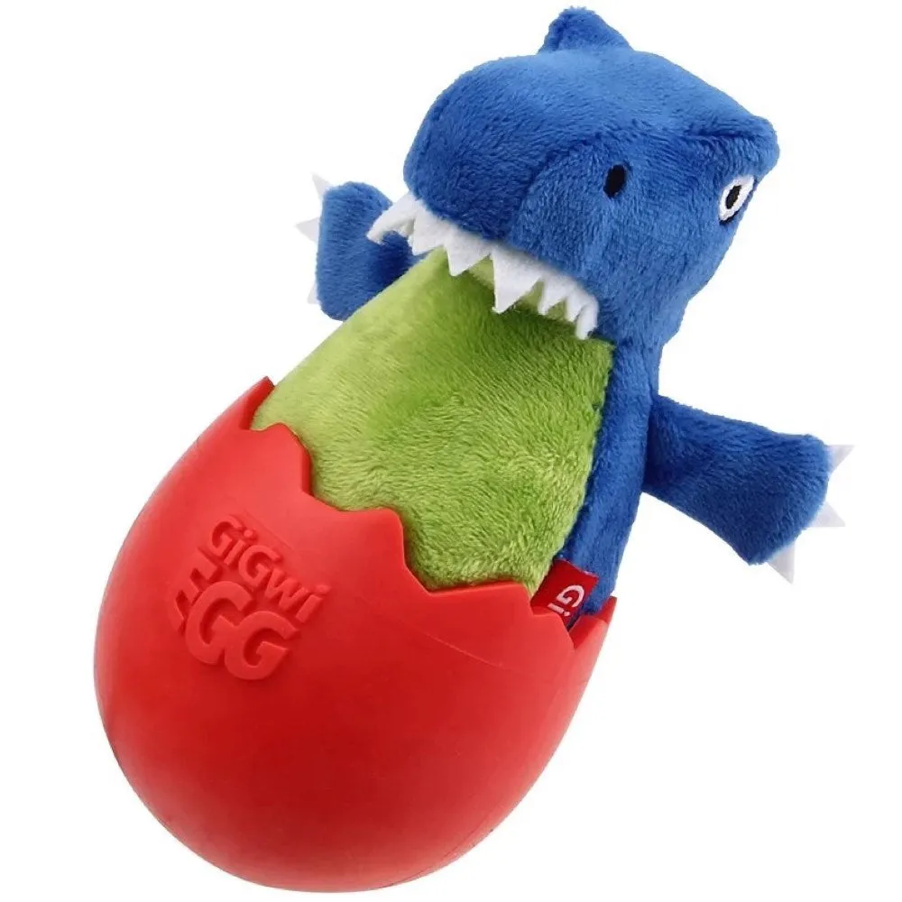 GiGwi Egg Wobble TPR & Plush Dog Toy (Dino)