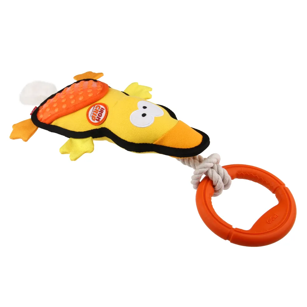GiGwi Iron Grip Duck Plush with TRP Handle Toy for Dogs (Yellow)
