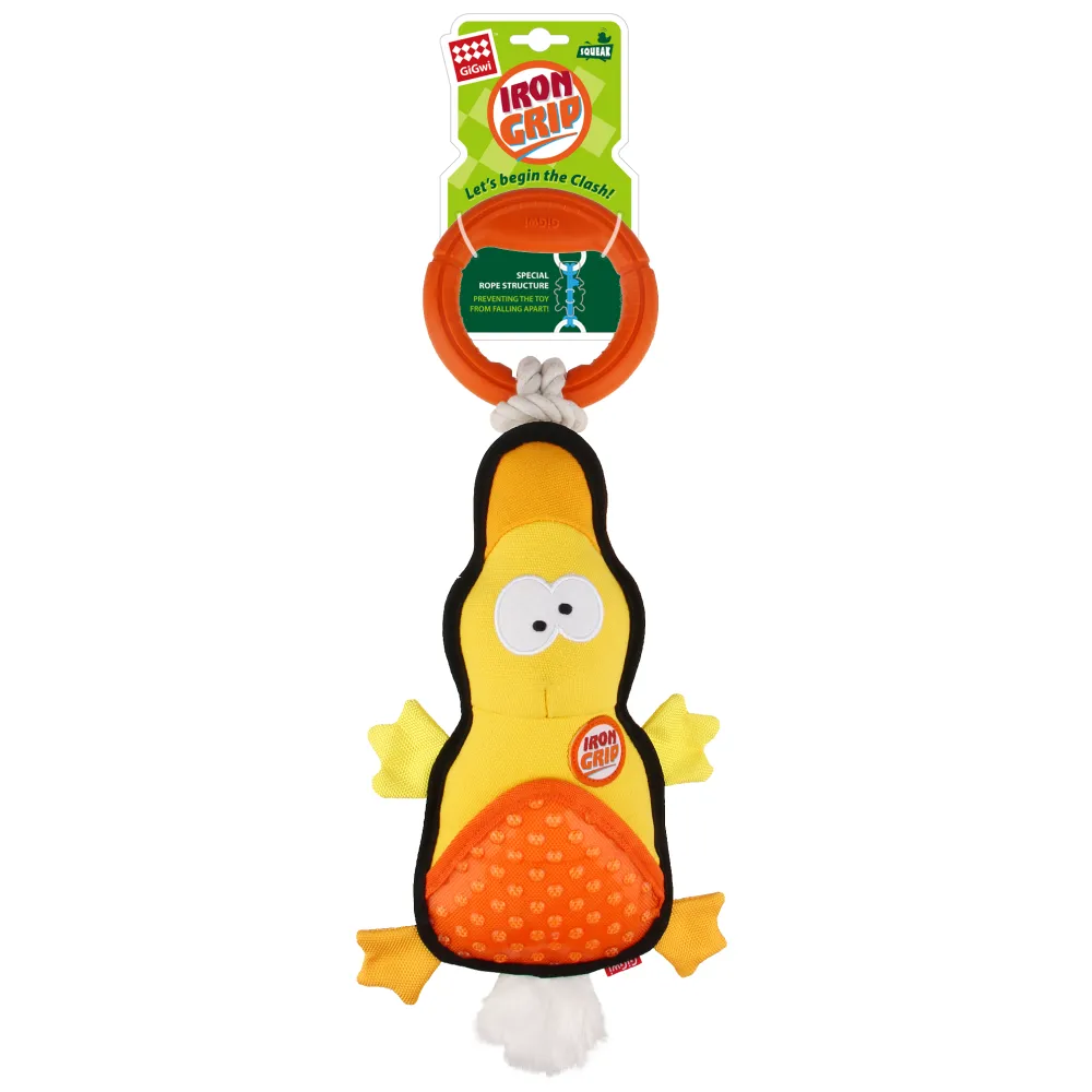GiGwi Iron Grip Duck Plush with TRP Handle Toy for Dogs (Yellow)