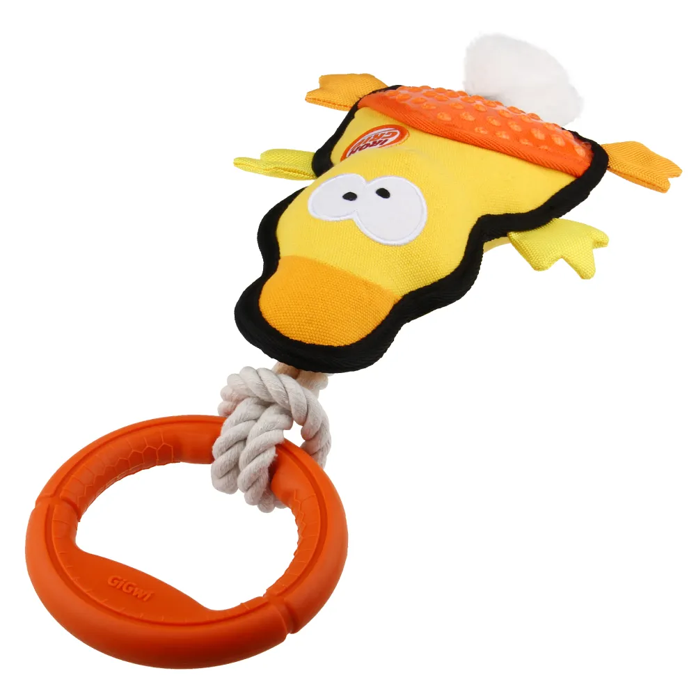 GiGwi Iron Grip Duck Plush with TRP Handle Toy for Dogs (Yellow)