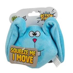 GoDog Action Plush Blue Bunny with Chew Guard Technology Animated Squeaker Dog Toy