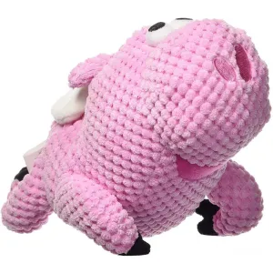 GoDog Checkers Flying Pig with Chew Guard Technology Durable Plush Squeaker Dog Toy