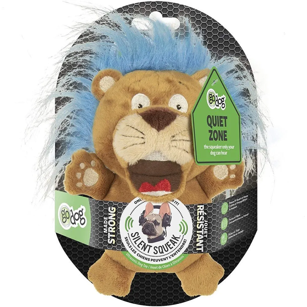 GoDog Silent Squeak Crazy Hairs Lion with Chew Guard Technology Durable Plush Dog Toy