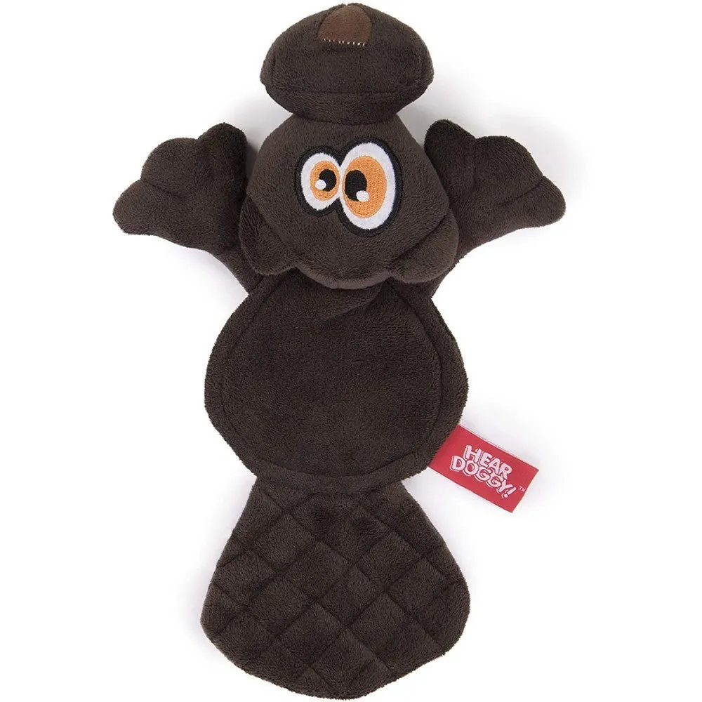 HEAR DOGGY! Flattie  Beaver Brown with Chew Guard Technology and Silent Squeak Technology Plush Dog Toy