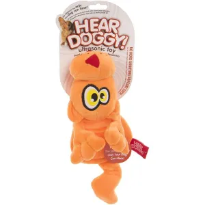 HEAR DOGGY! Flattie  Cat Orange with Chew Guard Technology and Silent Squeak Technology Plush Dog Toy