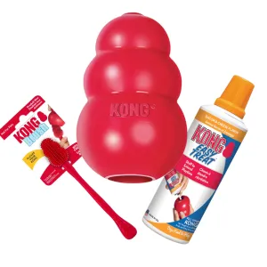 KONG Classic Small Dog Toy Easy Treat and Cleaning Brush Bundle
