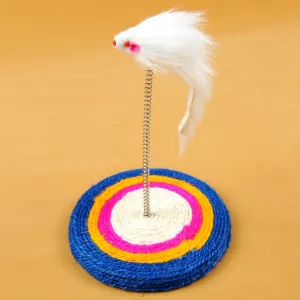 Linen Rope   Wooden Board   Spring   Plush Rat 16X16X25Cm