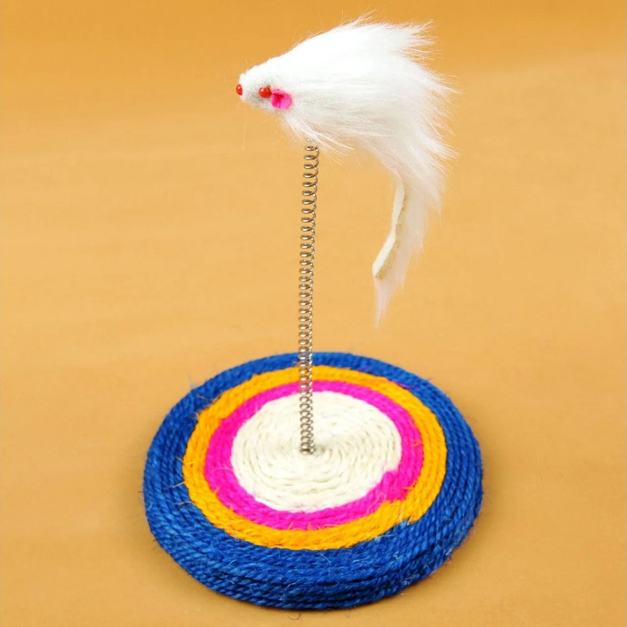 Linen Rope   Wooden Board   Spring   Plush Rat 16X16X25Cm
