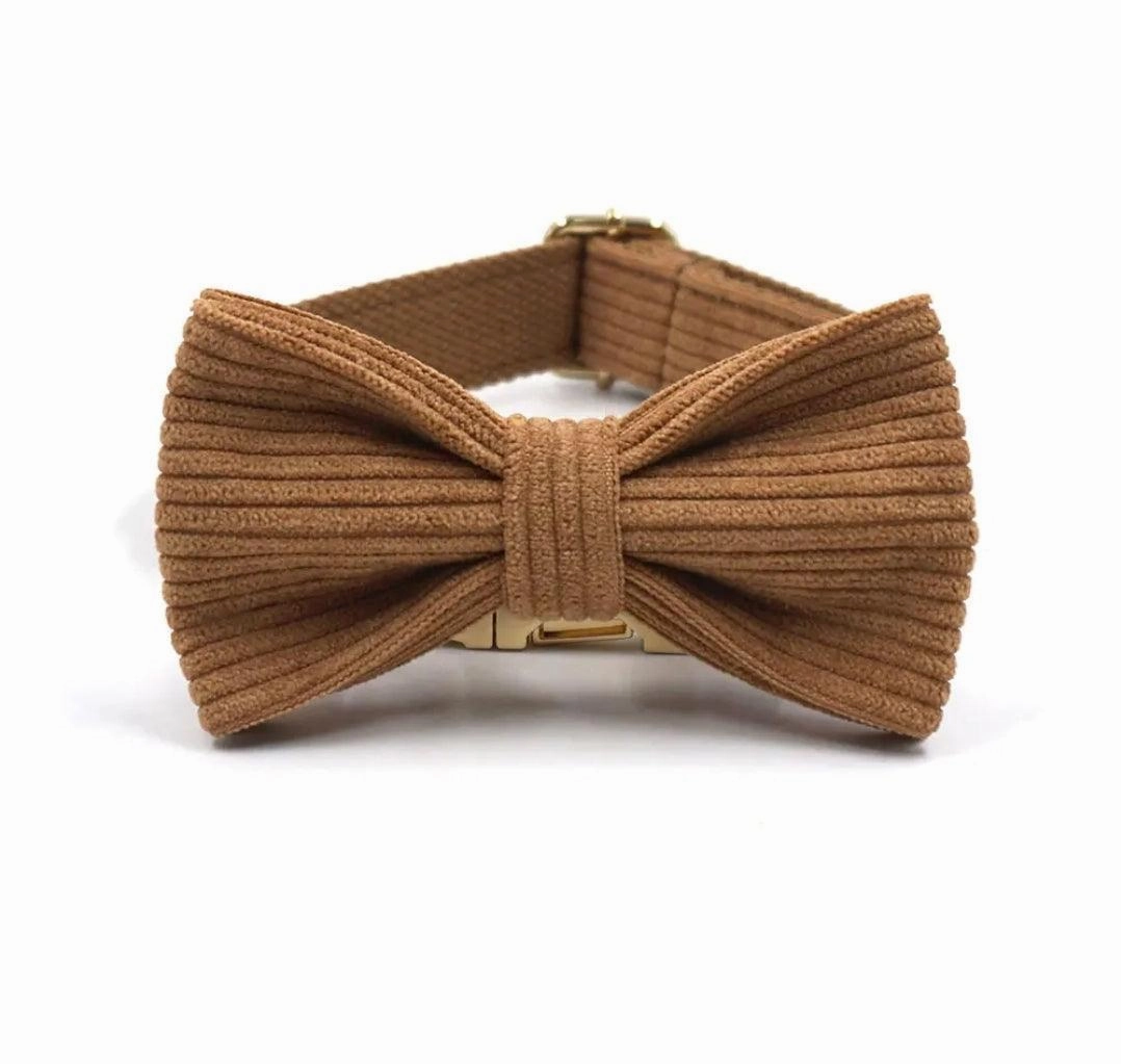 Luxury Brown Corduroy Dog Harness and Leash Set -  Designer Collar with Poop Bag Holder for Small and Large Dogs