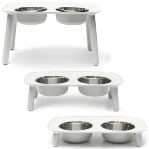 Messy Mutts Adjustable Elevated Double Feeder With Stainless Steel Dog Bowls (Light Grey)