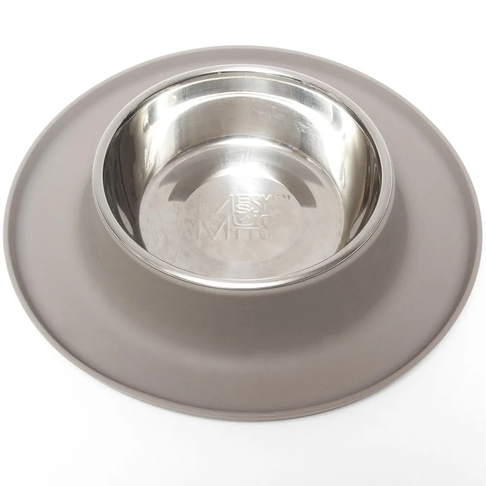 Messy Mutts Single Silicone Feeder With Stainless Steel Dog Bowl (Grey)
