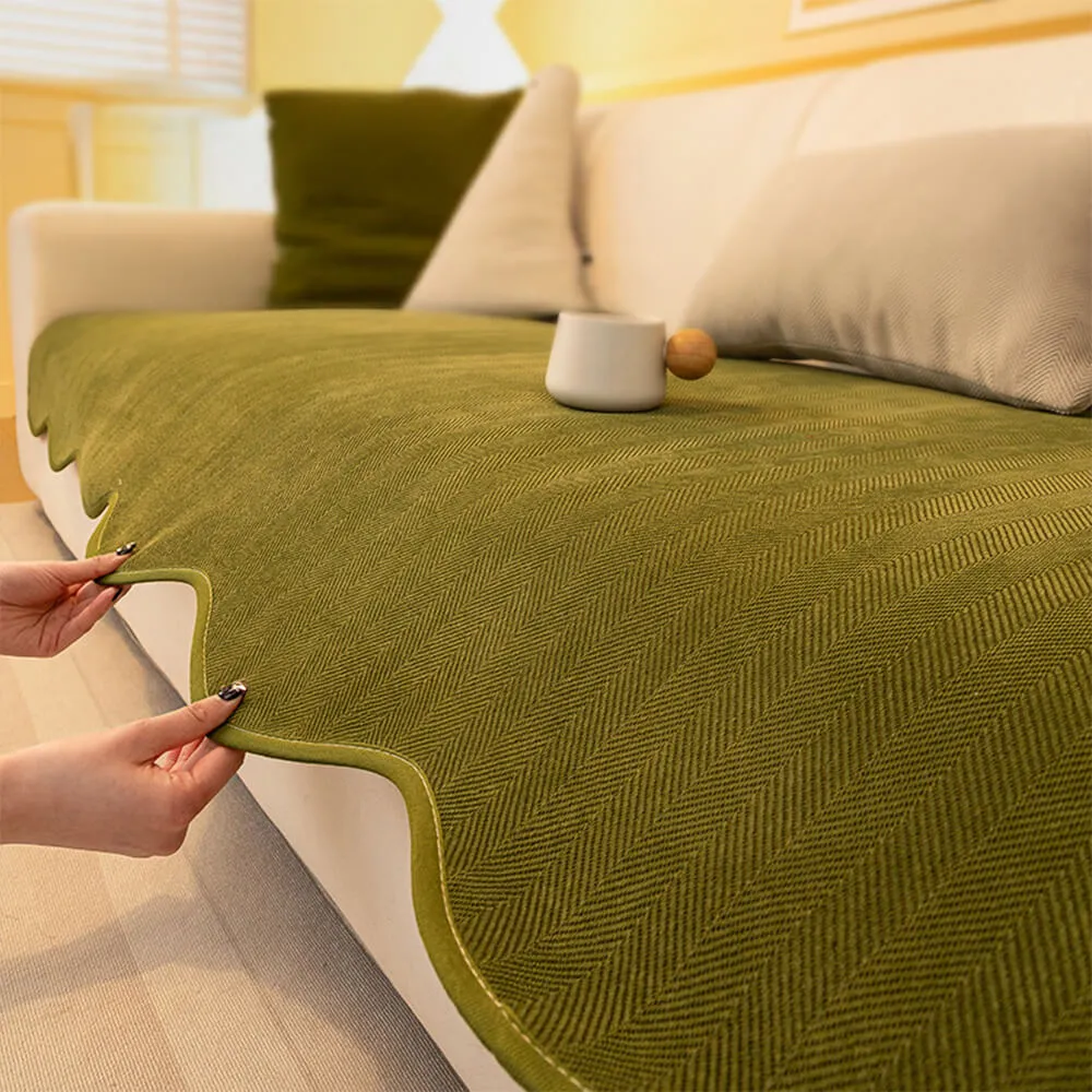 Minimalist Herringbone Chenille Non-Slip Wavy Edge Couch Cover