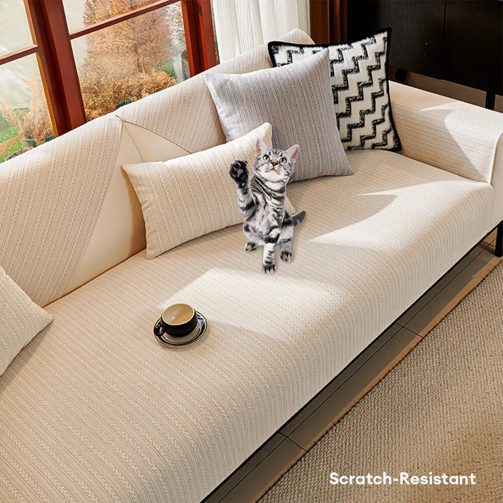 Minimalist Water-resistant Wheat Stripe Design Chenille Couch Cover