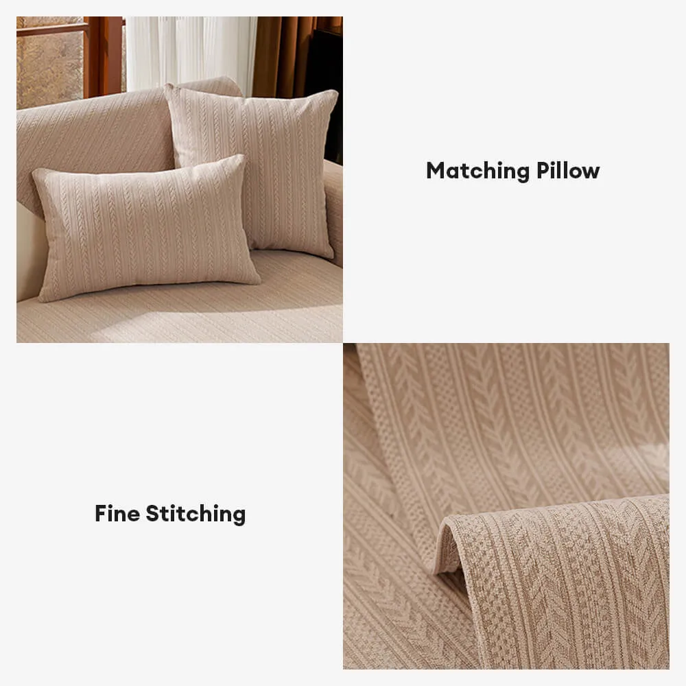 Minimalist Water-resistant Wheat Stripe Design Chenille Couch Cover