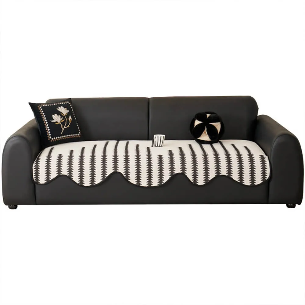Modern Chevron Stripes Chenille Couch Cover with Wavy Edges