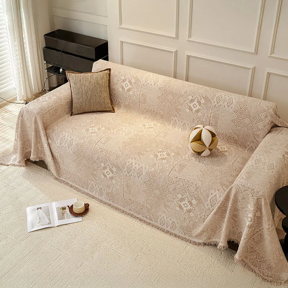 Moroccan Pattern Reversible Chenille Cat-Scratch Resistant Throw Couch Cover