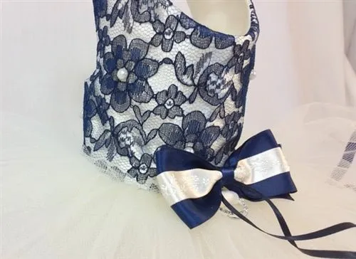Navy Lace n' Pearls Harness Dress