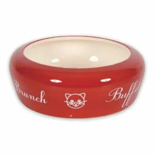 No Waste Ceramic Cat Bowl Buffet - Red 300ml