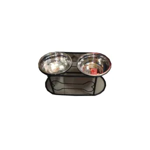 Ohmypet Elevated Stainless Steel Double-Bowl - L50cm x B24cm x H28cm (~27.5 - 35kg)