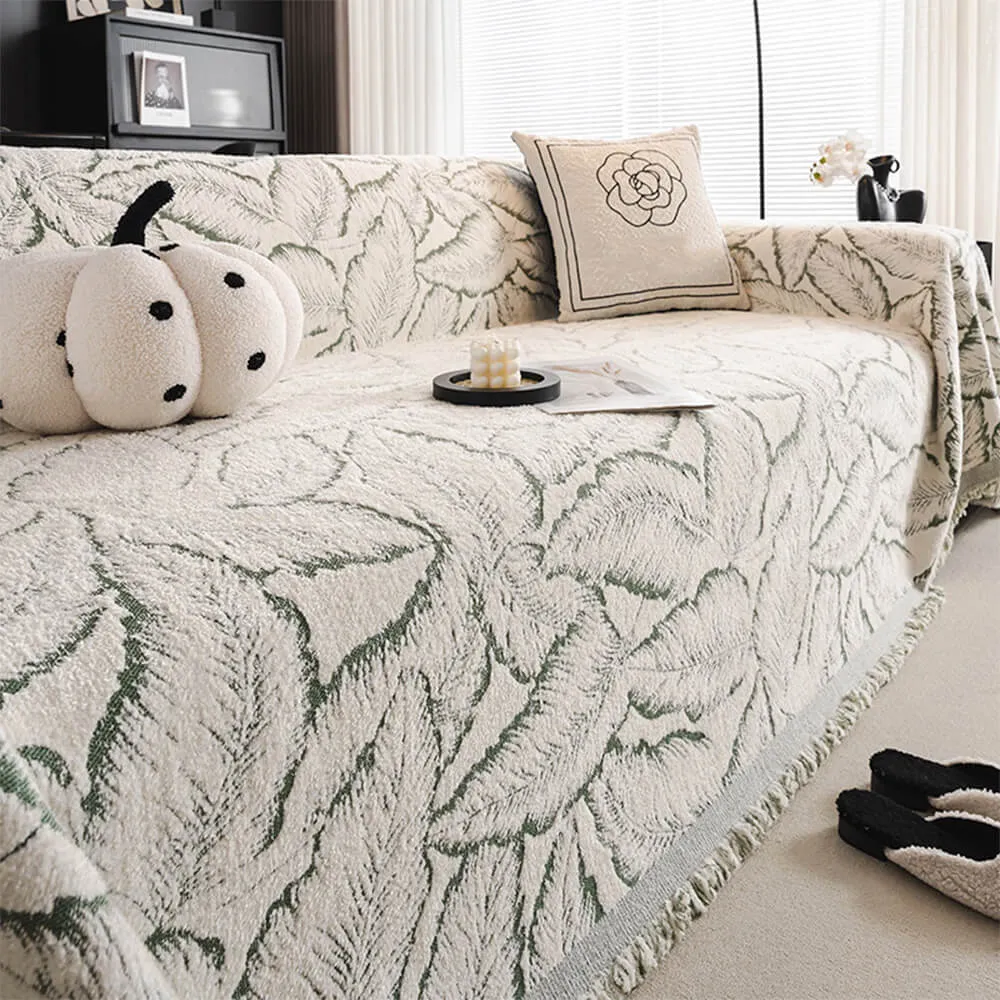 Palm Leaf Print Thickened Sofa Protection Multi-Purpose Throw Couch Cover