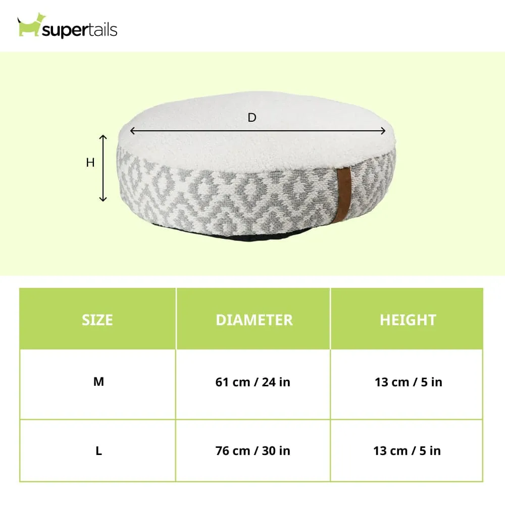 Pawpourri Bohemian Plush Round Bed  for Dogs and Cats (Grey/White)