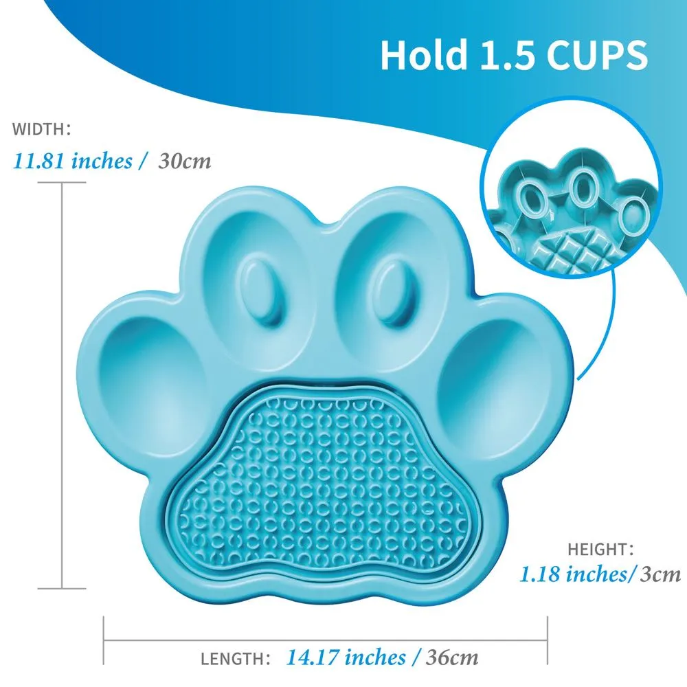 PetDreamHouse PAW 2-In-1 Interactive Slow Feeder For Cats & Dogs (Blue Paw)