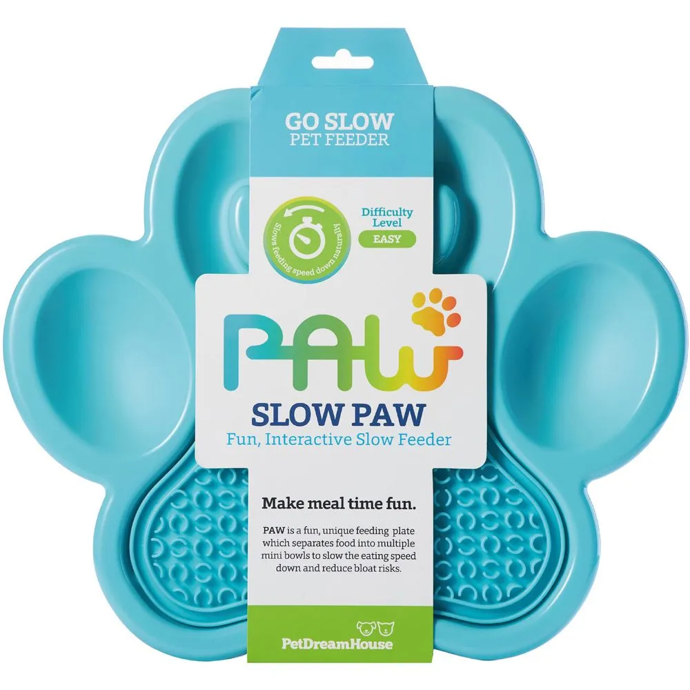 PetDreamHouse PAW 2-In-1 Interactive Slow Feeder For Cats & Dogs (Blue Paw)