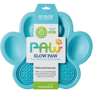 PetDreamHouse PAW 2-In-1 Interactive Slow Feeder For Cats & Dogs (Blue Paw)