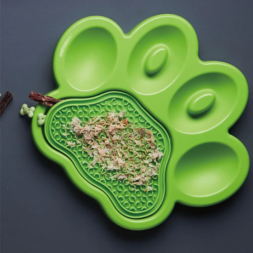 PetDreamHouse PAW 2-In-1 Interactive Slow Feeder For Cats & Dogs (Green Paw)