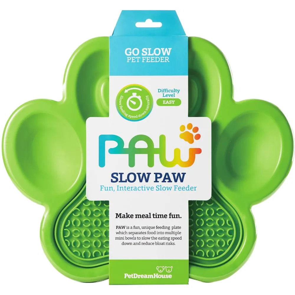 PetDreamHouse PAW 2-In-1 Interactive Slow Feeder For Cats & Dogs (Green Paw)