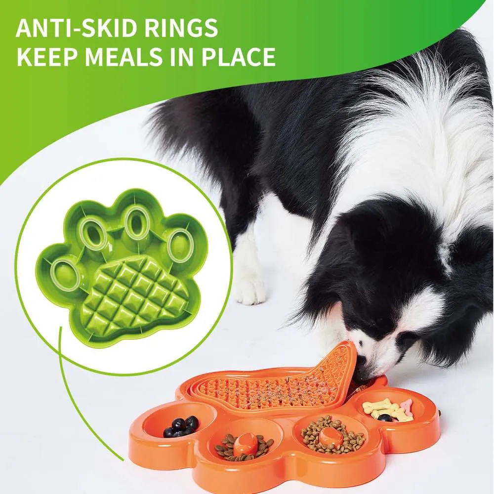 PetDreamHouse PAW 2-In-1 Interactive Slow Feeder For Cats & Dogs (Green Paw)