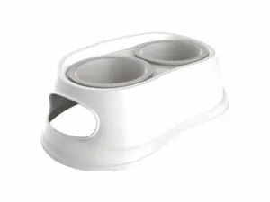 PLASTIC BOWL WHITE STAND & GREY BOWL