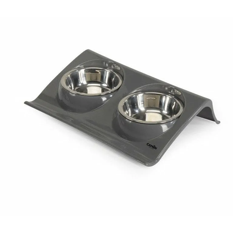 Plastic tray with 2 steel bowls