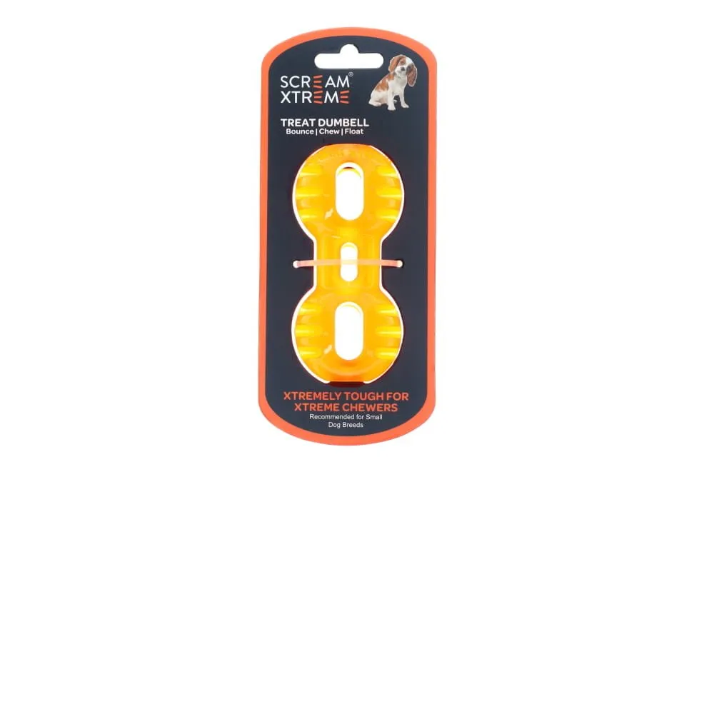 Screme Xtreme Treat Dumbbell Dog Toy Orange Small ($)($)