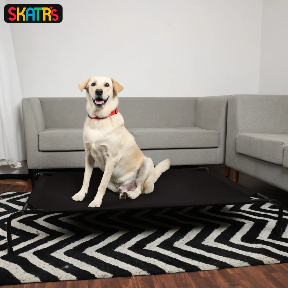 Skatrs Black Elevated Bed & Barkbutler x Fofos Glove Plush Fox Toy Dog Combo