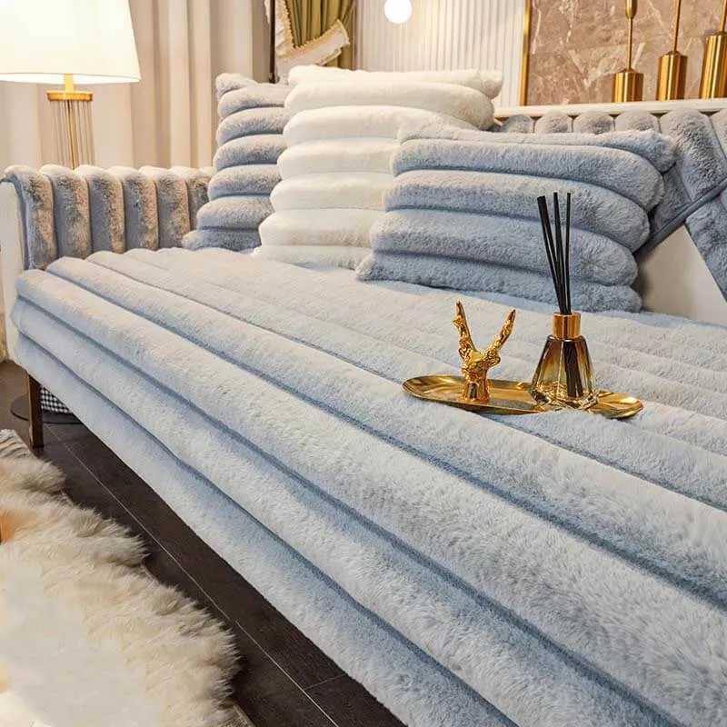 Striped Thickened Plush Non-slip Couch Cover
