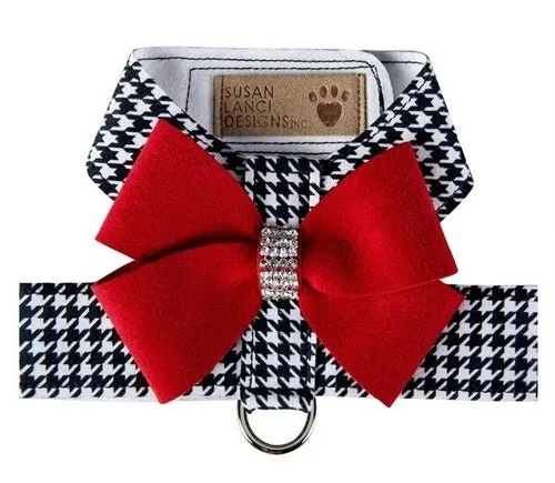 Susan Lanci Black and White Houndstooth Red Nouveau Bow Tinkie Harness