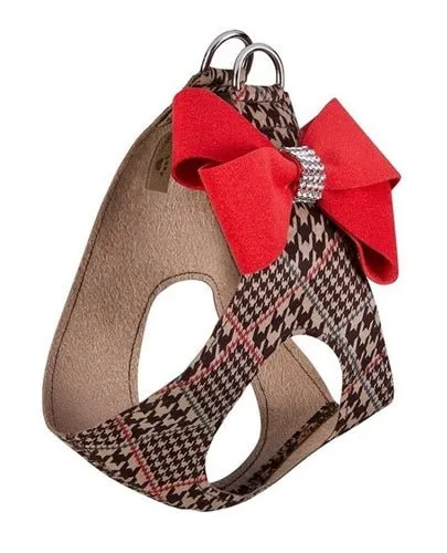 Susan Lanci Chocolate Glen Houndstooth with Red Pepper Nouveau Bow Step In Harness