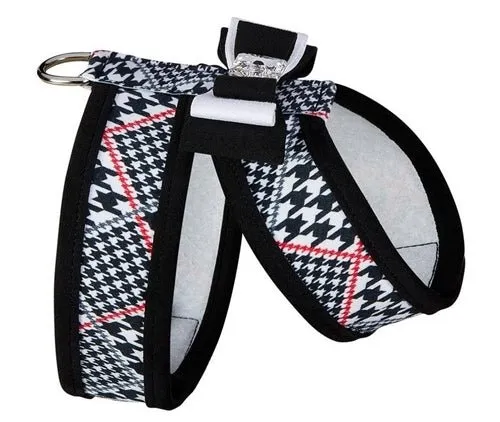 Susan Lanci Classic Glen Houndstooth Big Bow Tinkie Harness with Tuxedo Big Bow and Black Trim