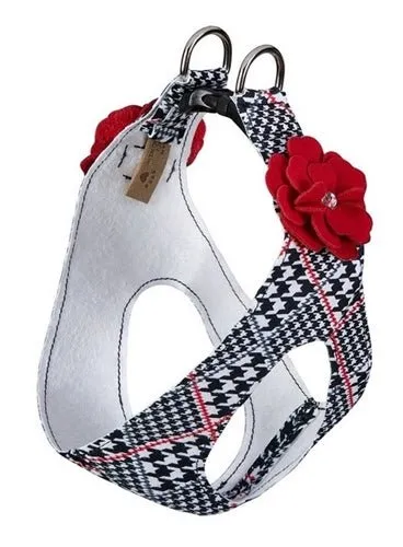 Susan Lanci Classic Glen Houndstooth with Red Pepper Tinkie Flower Step In Harness